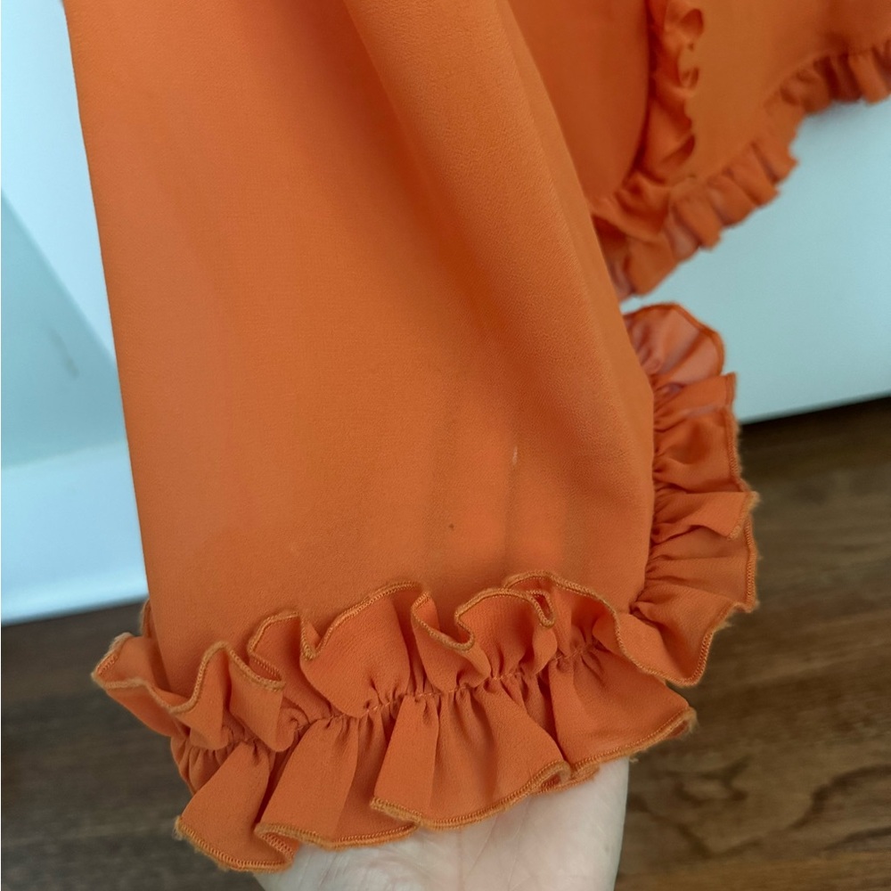 HELSA Sheer Ruffled Long Orange Dress - Picture 6 of 12
